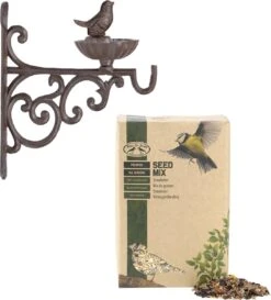 ESSCHERT DESIGN Mangeoire/abreuvoir Mural Avec Crochet En Fonte 19 Cm Y Compris Nourriture Vogel - Station D'alimentation Pour Oiseaux - Mangeoire Pour Oiseaux