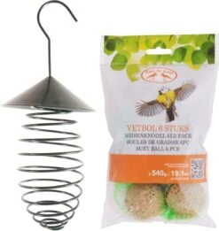 ESSCHERT DESIGN Support De Boule De Graisse Vogel Avec Toit Vert Foncé 25 Cm Comprenant 6 Boules De Graisse - Nourriture Pour Nourriture Pour Oiseaux - Station D'alimentation Vogel - Mangeoire Pour Oiseaux
