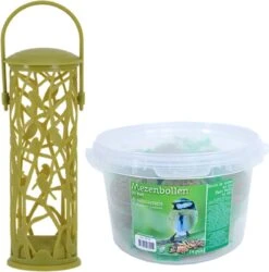 ESSCHERT DESIGN Silo Ă Vogel En Plastique Vert 27 Cm Dont 14 Boules De Graisse - Nourriture Pour Oiseaux Vogel - Station D'alimentation Pour Oiseaux - Mangeoire Pour Oiseaux