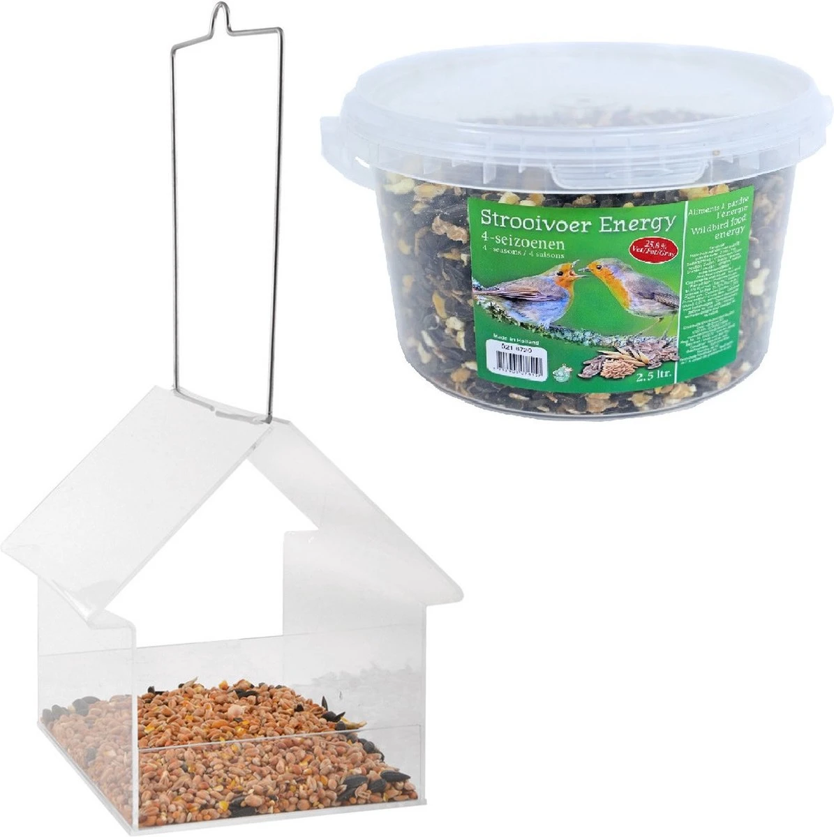 ESSCHERT DESIGN Nichoir / Table à Manger En Plastique Transparent 15 Cm Avec Nourriture Pour Oiseaux énergétique 4 Saisons - Mangeoire à Oiseaux