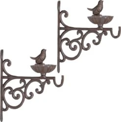 ESSCHERT DESIGN 2x Mangeoire/abreuvoir Mural Pour Oiseaux Avec Crochet En Fonte 19 Cm - Nourriture Pour Nourriture Pour Oiseaux - Mangeoire Pour Oiseaux - Abreuvoir Pour Oiseaux