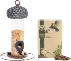 ESSCHERT DESIGN Mangeoire à Vogel Silo Avec Couvercle Gland Métal/pvc 27 Cm Y Compris Nourriture Vogel - Station D'alimentation Pour Oiseaux - Mangeoire à Oiseaux