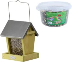 ESSCHERT DESIGN Silo Nichoir/mangeoire à Deux Compartiments En Bois 22 Cm Comprenant De La Nourriture Vogel énergétique 4 Saisons - Station De Ravitaillement Pour Oiseaux - Mangeoire Pour Oiseaux
