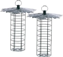 ESSCHERT DESIGN 2x Silo Mangeoire à Oiseaux Avec Auvent Pour Boules De Graisse En Métal 23 Cm - Mangeoire à Nourriture Pour Oiseaux Vogel - Station De Nourrissage Pour Oiseaux