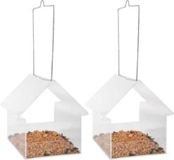 ESSCHERT DESIGN 2x Pièces Nichoir / Table D'alimentation En Plastique Transparent 15 Cm - Mangeoire Pour Oiseaux - Nourriture Pour Oiseaux Vogel - Station D'alimentation Pour Oiseaux