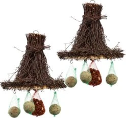 ESSCHERT DESIGN 2x Cintre Mangeoire à Oiseaux Avec Toit De Brindilles De Bouleau 30 Cm - Mangeoire à Nourriture Pour Oiseaux - Nourriture Pour Vogel - Station D'alimentation Pour Oiseaux