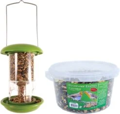 ESSCHERT DESIGN Silo D'alimentation Vogel En Plastique Vert 17 Cm Comprenant De La Nourriture Pour Oiseaux énergétique 4 Saisons - Station D'alimentation Vogel - Mangeoire Pour Oiseaux