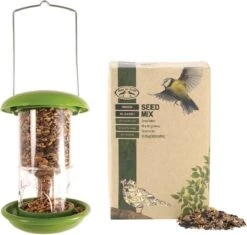 ESSCHERT DESIGN Mangeoire à Vogel Silo Plastique Vert 17 Cm Avec Nourriture Vogel - Station D'alimentation Pour Oiseaux - Mangeoire à Oiseaux