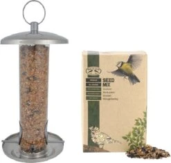 ESSCHERT DESIGN Mangeoire à Vogel Silo En Acier Inoxydable 27 Cm Avec Nourriture Vogel - Station D'alimentation Pour Oiseaux - Mangeoire Pour Oiseaux