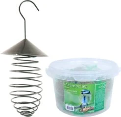 ESSCHERT DESIGN Support De Boule De Graisse Vogel Avec Toit Vert Foncé 25 Cm Comprenant 14 Boules De Graisse - Nourriture Pour Nourriture Pour Oiseaux - Station D'alimentation Vogel - Mangeoire Pour Oiseaux