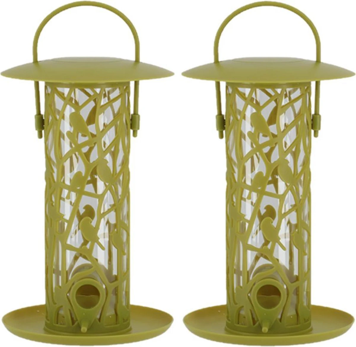 ESSCHERT DESIGN 2x Mangeoire à Oiseaux Silo Avec Perchoirs Et Plateau En Plastique Vert 27 Cm - Mangeoire à Oiseaux - Nourriture Pour Oiseaux Vogel - Station D'alimentation Pour Oiseaux