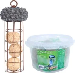 ESSCHERT DESIGN Mangeoire à Vogel Silo Avec Couvercle Gland Comprenant 14 Boules De Graisse - Nourriture Pour Nourriture Pour Oiseaux - Station De Nourrissage Vogel - Mangeoire Pour Oiseaux