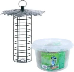 ESSCHERT DESIGN Mangeoire à Vogel Silo Avec Feuilles En Métal 23 Cm Dont 14 Boules De Graisse - Nourriture Pour Oiseaux Vogel - Station De Nourrissage Pour Oiseaux - Mangeoire Pour Oiseaux