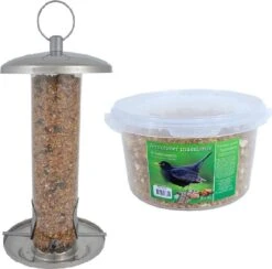 ESSCHERT DESIGN Mangeoire à Vogel En Acier Inoxydable 27 Cm Avec Mélange De Muesli 4 Saisons Pour Oiseaux - Station D'alimentation Vogel - Mangeoire Pour Oiseaux