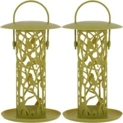ESSCHERT DESIGN 2x Mangeoire à Oiseaux Silo Avec Plateau Pour Boules De Graisse Plastique Vert 27 Cm - Mangeoire à Oiseaux - Nourriture Pour Oiseaux Vogel - Station D'alimentation Pour Oiseaux