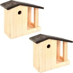 ESSCHERT DESIGN 2x Maisons D'oiseaux En Bois / Nichoirs Avec Table D'alimentation - Maisons D'oiseaux En Bois D'épicéa Décorations De Jardin - Nid D'oiseau Pour Oiseaux De Jardin - Animaux De Jardin