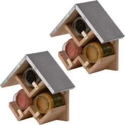 ESSCHERT DESIGN 2x Nichoir / Maison à Beurre De Cacahuète Pour 3 Pots Oiseau Beurre De Cacahuète Bois 24 Cm - Mangeoire à Nourriture Pour Oiseaux - Nourriture Pour Vogel - Station D'alimentation Pour Oiseaux