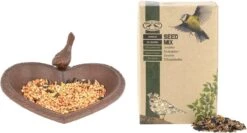 ESSCHERT DESIGN Bain D'oiseau / Bol D'alimentation Coeur En Fonte 17 X 15 Cm Comprenant 2,5 Kilos De Nourriture Pour Oiseaux - Nourrir Les Oiseaux Du Jardin