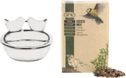 ESSCHERT DESIGN Mangeoire à Oiseaux Et Abreuvoir En Céramique Blanche 21 Cm Avec Nourriture Vogel - Station D'alimentation Pour Oiseaux - Mangeoire Pour Oiseaux