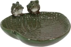 ESSCHERT DESIGN Abreuvoir Pour Oiseaux - Abreuvoir - Bain D'oiseaux - Abreuvoir Pour Oiseaux - Bain D'oiseaux Avec Grenouilles - Bain D'oiseaux Grenouilles En Céramique Sur Plateau 23x22xh8,7cm