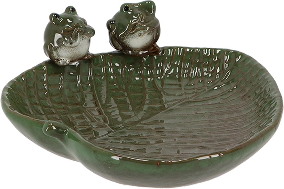 ESSCHERT DESIGN Abreuvoir Pour Oiseaux - Abreuvoir - Bain D'oiseaux - Abreuvoir Pour Oiseaux - Bain D'oiseaux Avec Grenouilles - Bain D'oiseaux Grenouilles En Céramique Sur Plateau 23x22xh8,7cm