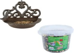 ESSCHERT DESIGN Mangeoire/abreuvoir Mural En Fonte 24 Cm Comprenant 4 Saisons D'aliments Pour Oiseaux énergétiques - Station D'alimentation Vogel - Mangeoire Pour Oiseaux