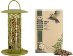 ESSCHERT DESIGN Mangeoire à Vogel Silo Avec Perchoirs Et Plateau En Plastique Vert 27 Cm Comprenant De La Nourriture Vogel - Station D'alimentation Pour Oiseaux - Mangeoire Pour Oiseaux
