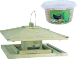 ESSCHERT DESIGN Nichoir Japonais/silo D'alimentation En Bois 38 Cm Avec Mélange De Muesli 4 Saisons Nourriture Vogel - Station D'alimentation Pour Oiseaux - Mangeoire Pour Oiseaux