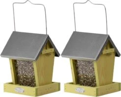 ESSCHERT DESIGN 2x Nichoir/silo D'alimentation Avec Deux Compartiments Bois 22 Cm - Mangeoire Pour Oiseaux - Nourriture Pour Oiseaux Vogel - Station D'alimentation Pour Oiseaux