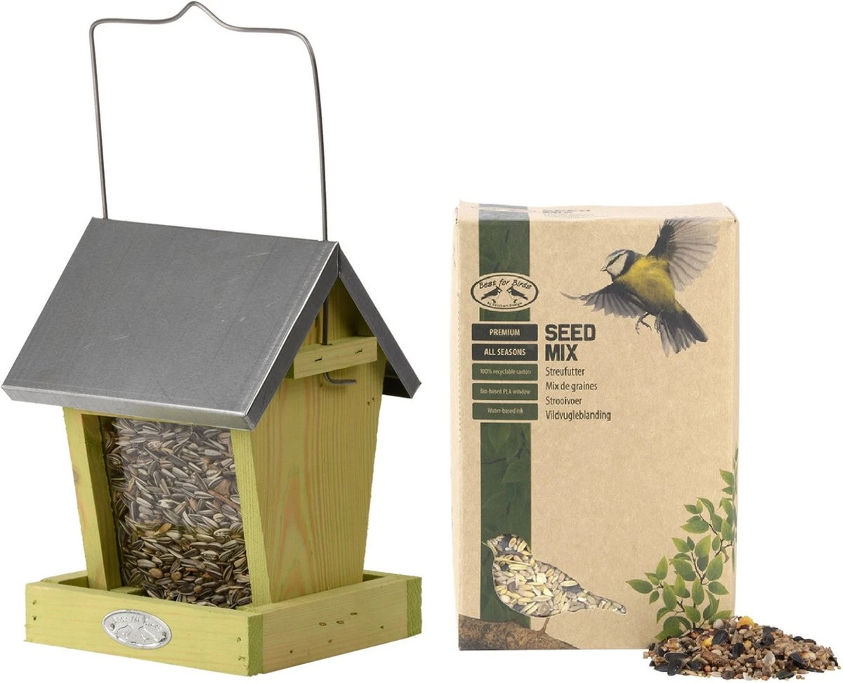 ESSCHERT DESIGN Nichoir/silo D'alimentation Avec Deux Compartiments En Bois 22 Cm Avec Nourriture Vogel - Station D'alimentation Pour Oiseaux - Mangeoire Pour Oiseaux