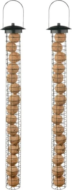 ESSCHERT DESIGN 2x Grand Silo Mangeoire à Oiseaux Pour Boules De Graisse En Métal 83 Cm - Mangeoire à Nourriture Pour Oiseaux Vogel - Station De Nourrissage Pour Oiseaux