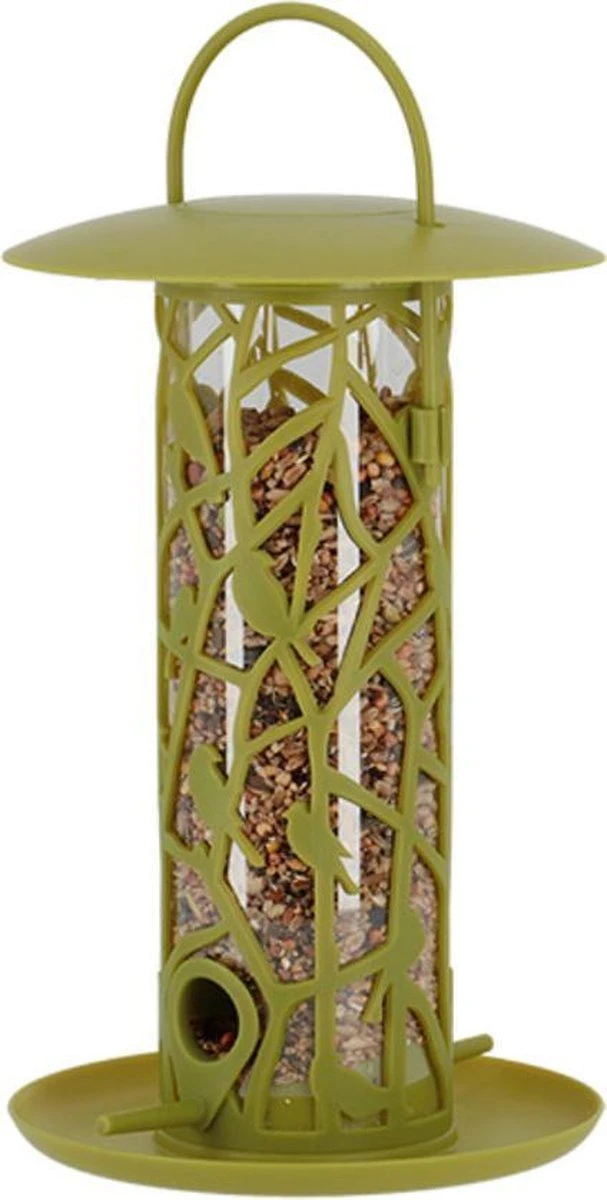 ESSCHERT DESIGN 2x Mangeoire à Oiseaux Silo Avec Perchoirs Et Plateau En Plastique Vert 27 Cm - Mangeoire à Oiseaux - Nourriture Pour Oiseaux Vogel - Station D'alimentation Pour Oiseaux – Image 3