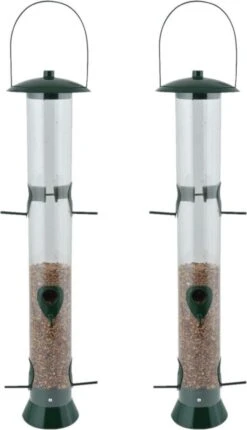 ESSCHERT DESIGN 2x Grande Mangeoire à Oiseaux Silo En Plastique 56 Cm - Mangeoire à Nourriture Pour Oiseaux Vogel - Station D'alimentation Pour Oiseaux