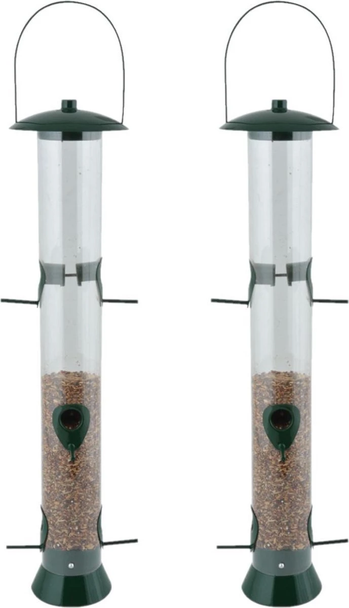 ESSCHERT DESIGN 2x Grande Mangeoire à Oiseaux Silo En Plastique 56 Cm - Mangeoire à Nourriture Pour Oiseaux Vogel - Station D'alimentation Pour Oiseaux