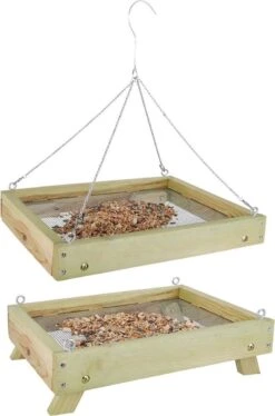 ESSCHERT DESIGN 2x Table Mangeoire Ă Oiseaux En Bois Debout Et Suspendue 35 Cm - Mangeoire Ă Nourriture Pour Oiseaux - Nourriture Pour Vogel - Station D'alimentation Pour Oiseaux