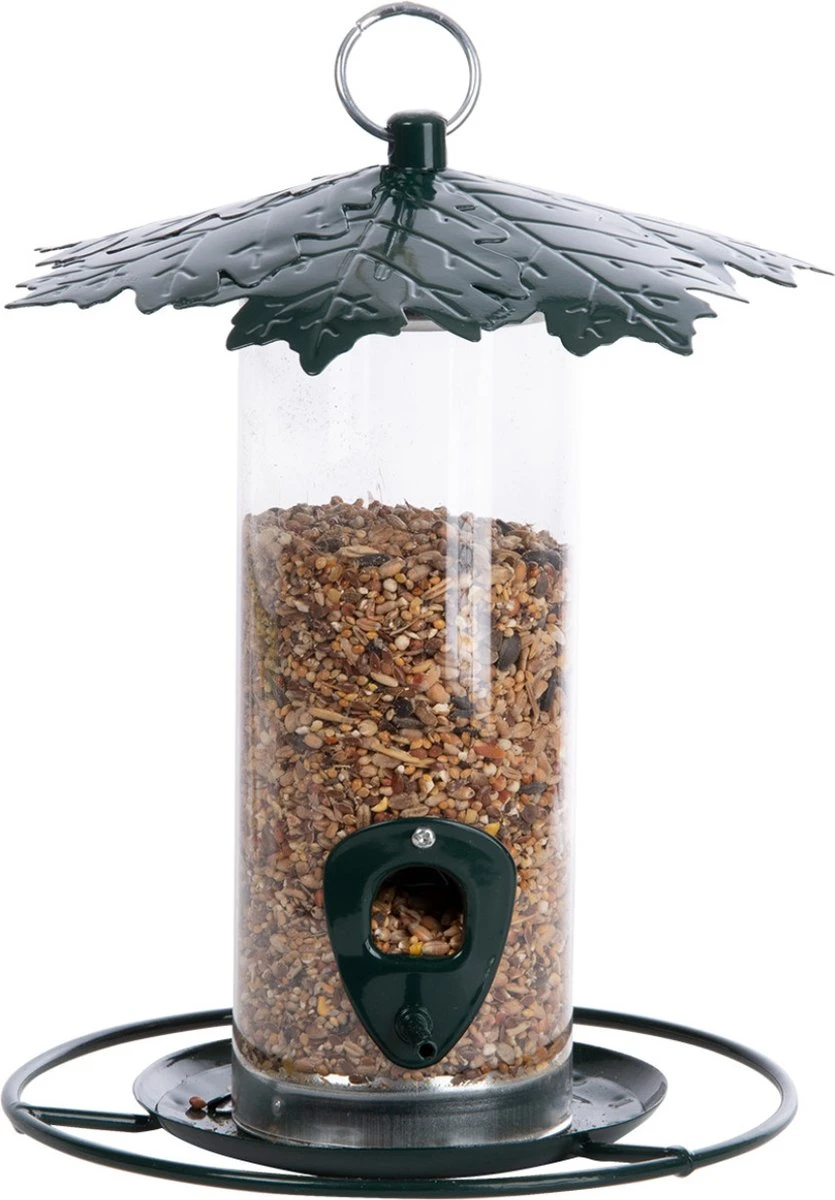 ESSCHERT DESIGN Mangeoire à Vogel Silo Avec Feuilles En Métal 23 Cm - Mangeoire à Oiseaux - Nourriture Pour Oiseaux Vogel - Station D'alimentation Pour Oiseaux – Image 2