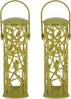 ESSCHERT DESIGN 2x Mangeoire à Oiseaux Silo Pour Boules De Graisse Plastique Vert 27 Cm - Mangeoire à Nourriture Pour Oiseaux Vogel - Station D'alimentation Pour Oiseaux