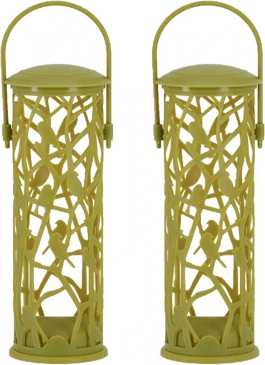 ESSCHERT DESIGN 2x Mangeoire à Oiseaux Silo Pour Boules De Graisse Plastique Vert 27 Cm - Mangeoire à Nourriture Pour Oiseaux Vogel - Station D'alimentation Pour Oiseaux