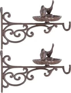 ESSCHERT DESIGN 2x Mangeoire/abreuvoir Mural Avec Crochet En Fonte 35 Cm - Nourriture Pour Nourriture Pour Oiseaux - Mangeoire Pour Oiseaux - Abreuvoir Pour Oiseaux
