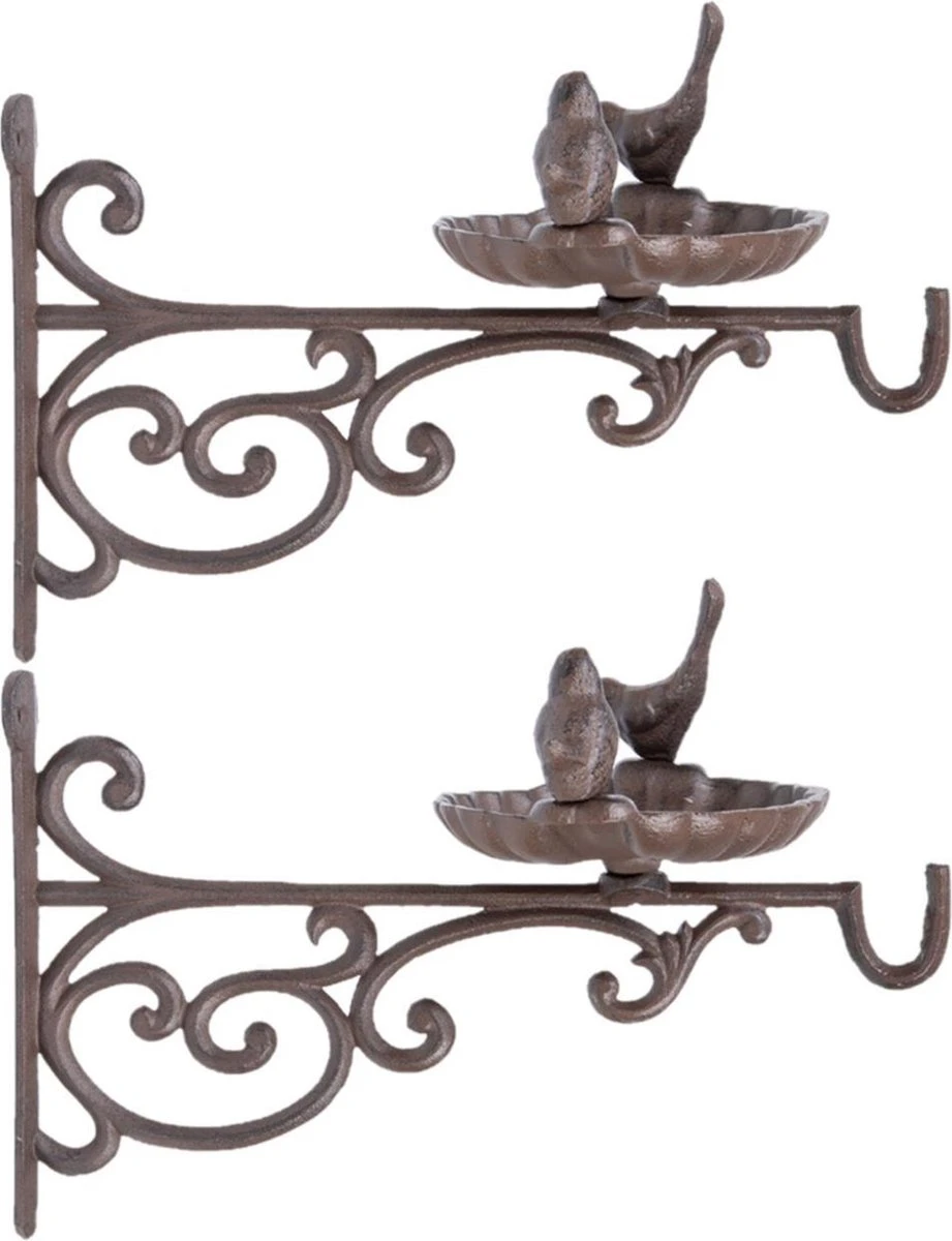 ESSCHERT DESIGN 2x Mangeoire/abreuvoir Mural Avec Crochet En Fonte 35 Cm - Nourriture Pour Nourriture Pour Oiseaux - Mangeoire Pour Oiseaux - Abreuvoir Pour Oiseaux