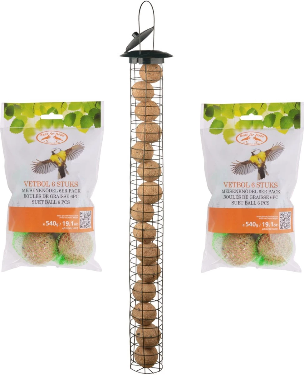 ESSCHERT DESIGN Grande Mangeoire à Oiseaux Silo Métal 83 Cm Comprenant 12 Boules De Graisse - Nourriture Pour Oiseaux Vogel - Station De Nourrissage Pour Oiseaux - Mangeoire Pour Oiseaux