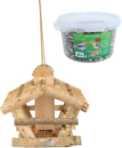 ESSCHERT DESIGN Nichoir/silo D'alimentation En Bois 30 Cm Comprenant De La Nourriture Pour Oiseaux énergétique 4 Saisons - Station D'alimentation Vogel - Mangeoire Pour Oiseaux