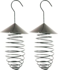 ESSCHERT DESIGN 2x Porte-boules De Graisse Pour Oiseaux Avec Toit En Métal Vert Foncé 25 Cm - Mangeoire Pour Oiseaux - Nourriture Nourriture Pour Oiseaux - Station D'alimentation Vogel