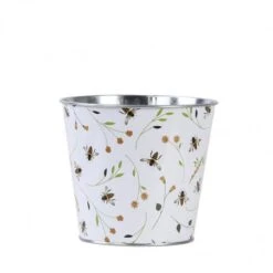 ESSCHERT DESIGN Cache Pot Blanc En Zinc Imprimé Abeilles 16 Cm