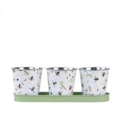 ESSCHERT DESIGN Jardinière En Zinc 3 Pots Abeilles