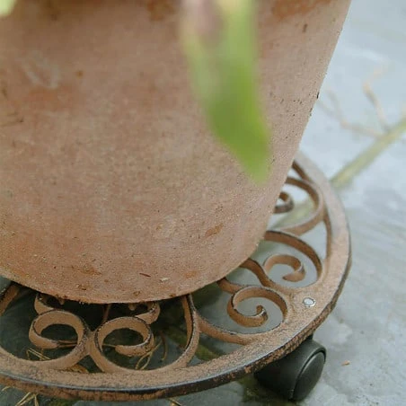ESSCHERT DESIGN Porte Plante Rond En Fonte 4 Roulettes – Image 3