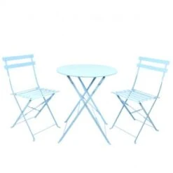 ESSCHERT DESIGN Set Table Pliante + 2 Chaises Bleues